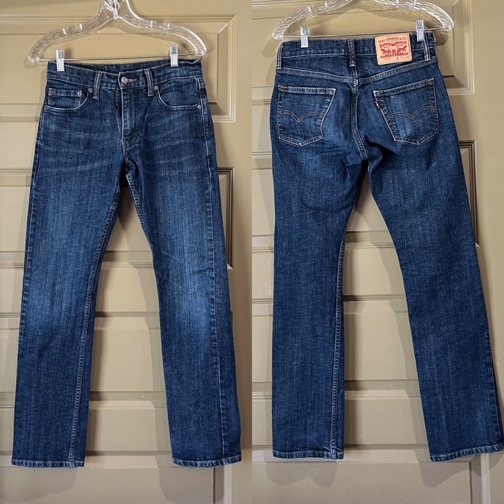 Levis 514 Slim Straight Jeans Sz 29x32 Light Wash Blue Distressed Denim
